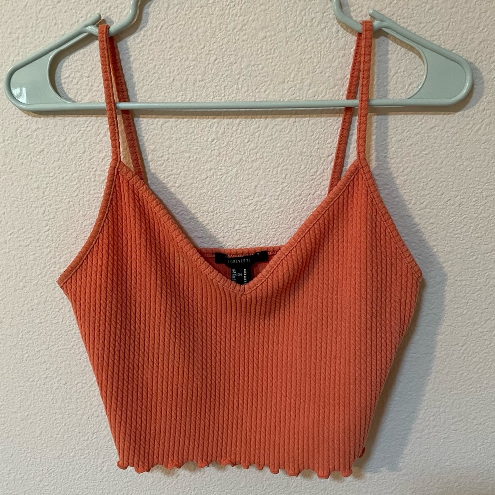 Forever 21 Coral Ribbed Crop Tank Top